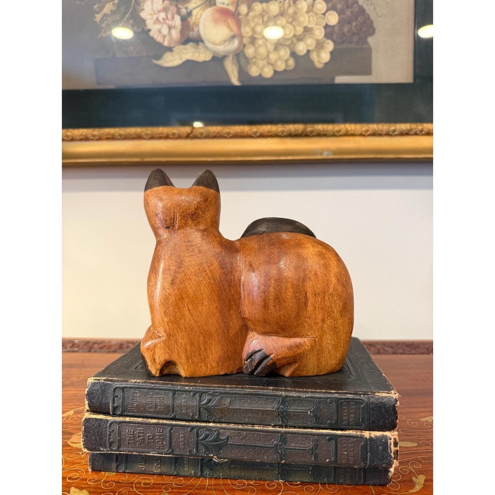 Vintage Hand Carved Wooden Cat Folk Art Sculpture - Picture 9 of 17